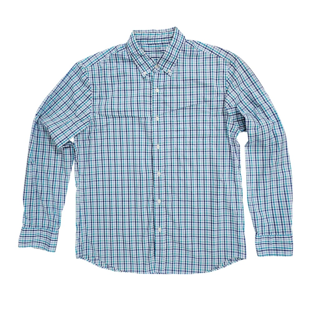 J.Crew The Offshore Performance Mens‎ L Blue Gingham Button Down Shirt H2108
